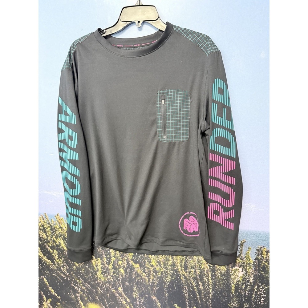 Under‎ Armour Run Anywhere Black Electro Long Sleeve Running Shirt Arm Hits